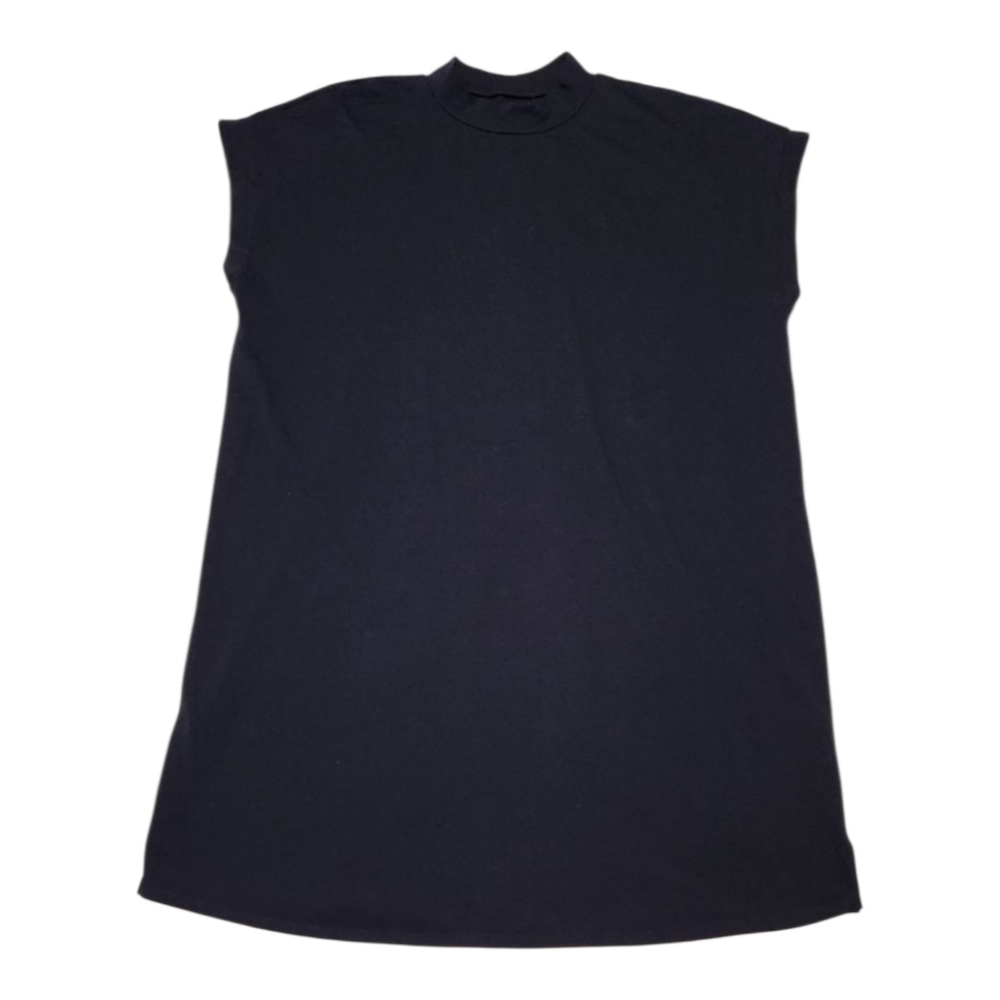 EILEEN FISHER Organic Cotton Black Mock Neck Cap Sleeve Dress Size XL LBD